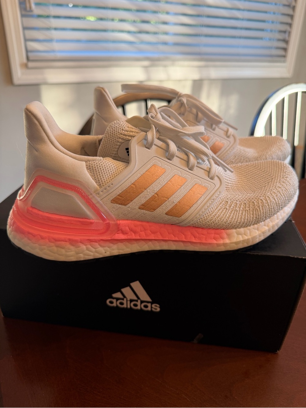 adidas White Running Sneakers with Pink Coral Accents